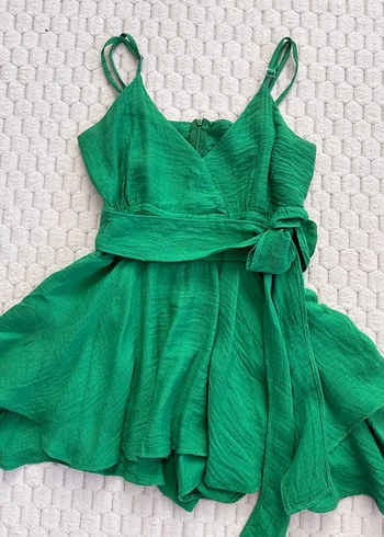 Trendyol & Milla Yeşil Keten Mini Askılı Kadın Tulum