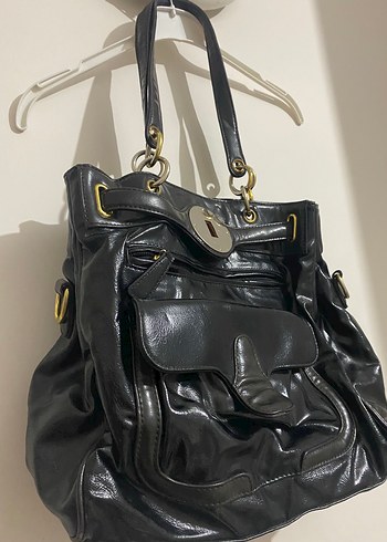 Kilit Tokalı Siyah Deri Kadın Çanta - Görsel 2