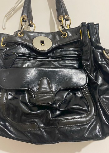 Kilit Tokalı Siyah Deri Kadın Çanta - Görsel 4