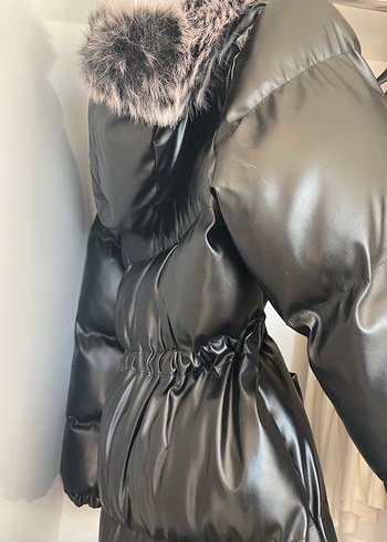 Kürklü Siyah Deri Uzun Kadın Kışlık Mont - Görsel 2