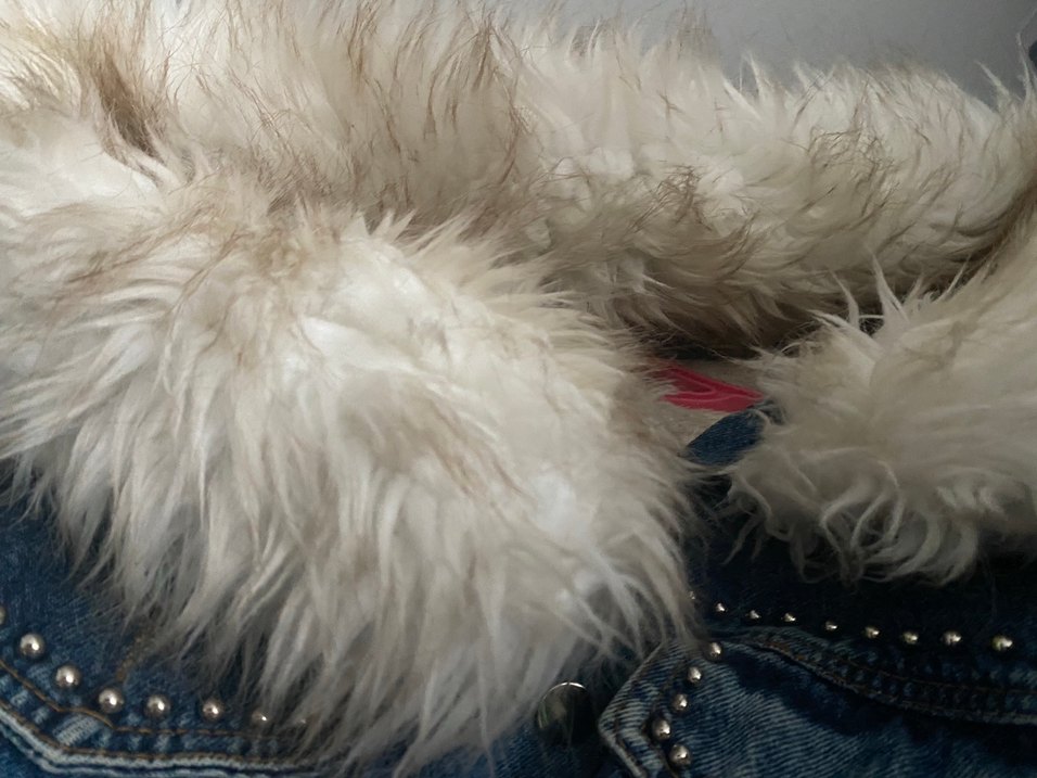 Kadın Kürklü Nakışlı Mavi Denim Ceket - Görsel 2