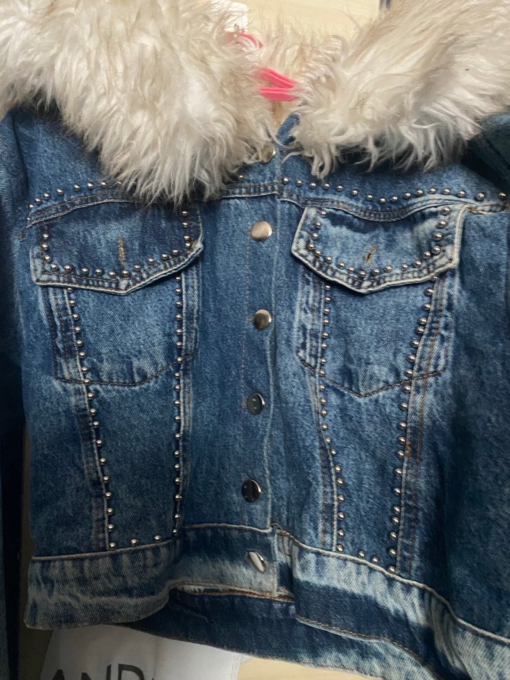 Kadın Kürklü Nakışlı Mavi Denim Ceket - Görsel 3