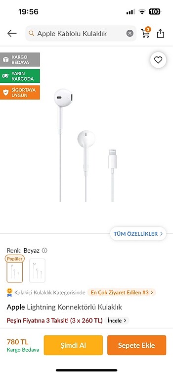 Orjinal kablolu kulaklık
