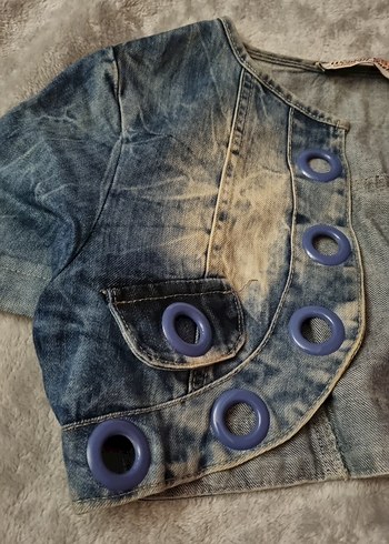 Diğer Düğmeli Mini Kadın Denim Ceket