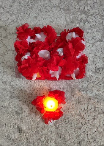 Gelinlik Kırmızı Çiçekli LED Mum Seti