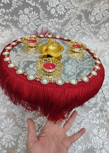 Klasik Kırmızı Boncuklu püsküllü kına sepeti takımı - Görsel 5