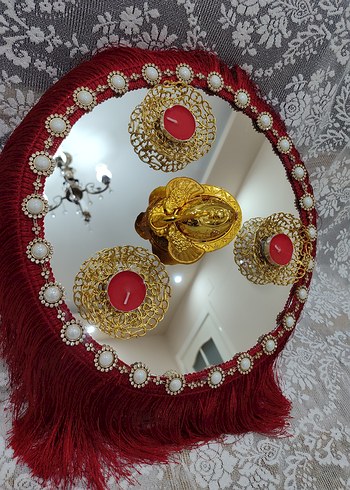 Klasik Kırmızı Boncuklu püsküllü kına sepeti takımı - Görsel 3