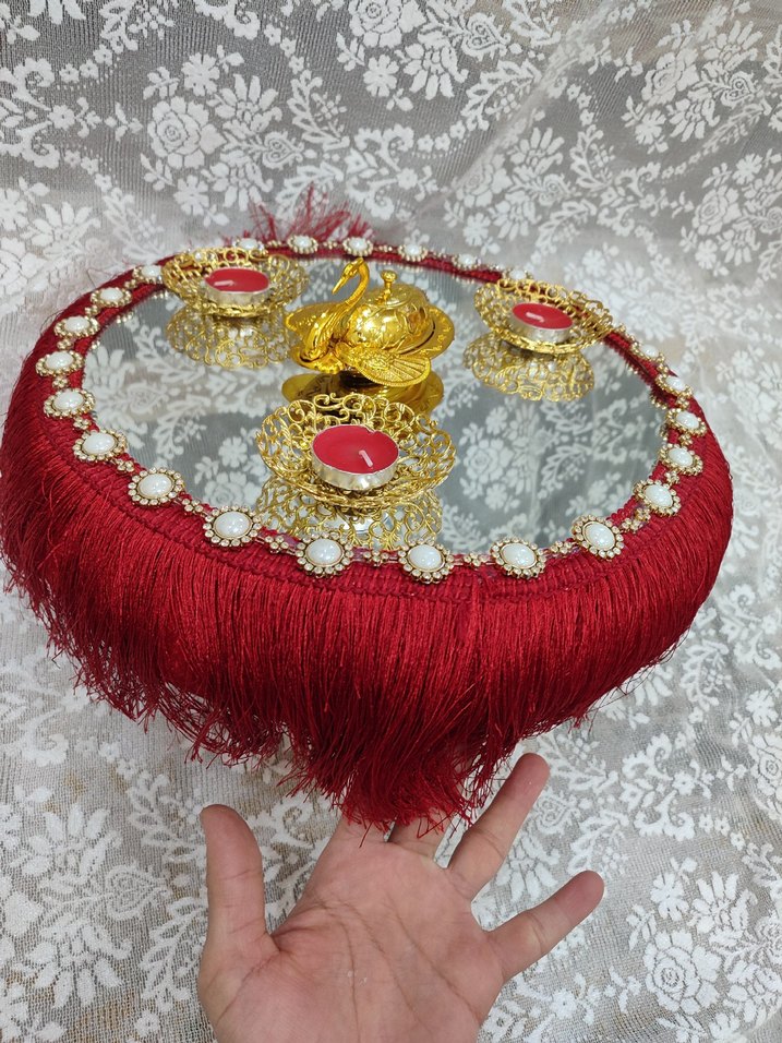 Klasik Kırmızı Boncuklu püsküllü kına sepeti takımı - Görsel 5
