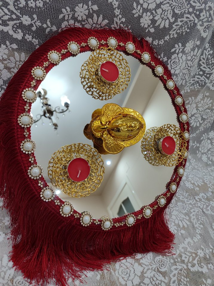 Klasik Kırmızı Boncuklu püsküllü kına sepeti takımı - Görsel 3