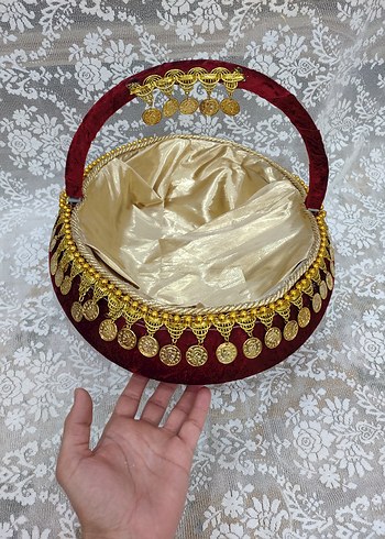 Boncuk İşlemeli Altın Renkli kına sepeti - Görsel 2