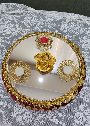 Boncuk İşlemeli Altın Renkli kına sepeti - Görsel 3