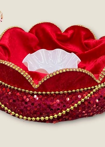 Kırmızı İşlemeli Boncuklu kına sepeti takımı - Görsel 4