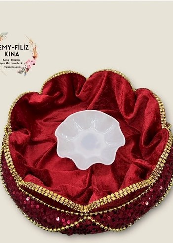 Bordo Renkli Süslemeli kına Sepet Seti - Görsel 3