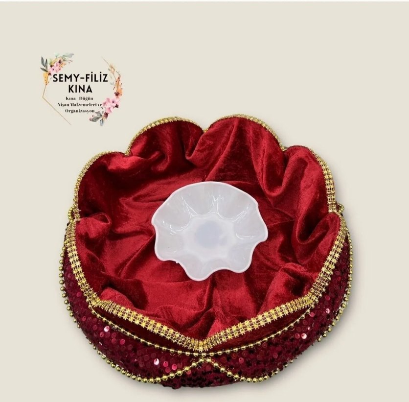 Bordo Renkli Süslemeli kına Sepet Seti - Görsel 3