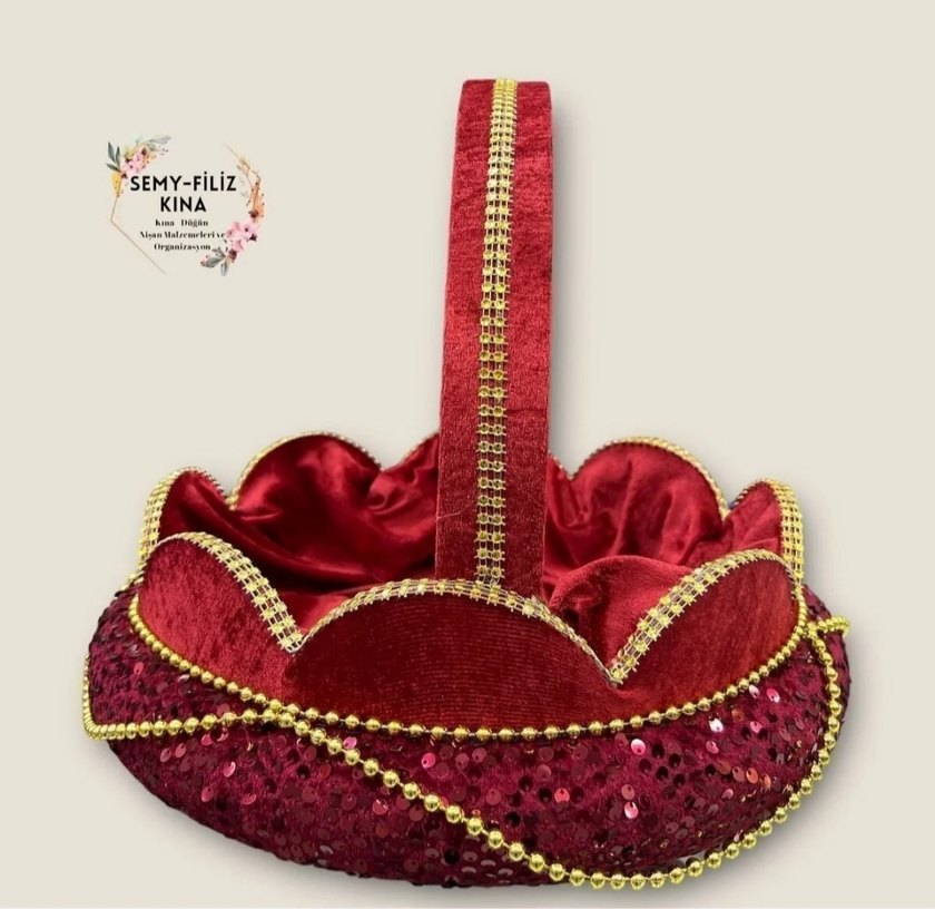 Bordo Renkli Süslemeli kına Sepet Seti - Görsel 2