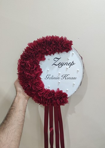 Gelinlik Bordo gelin tefi isim yazılır