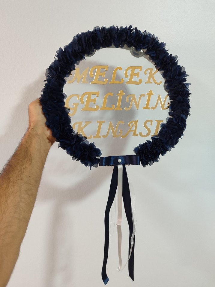 Lacivert şeffaf gelin tefi pleksi harflerle isim yazılır - Görsel 2