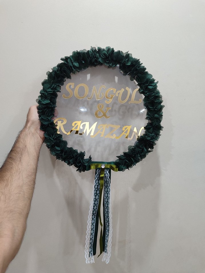 Yeşil şeffaf gelin tefi isme özel yapılır - Görsel 4