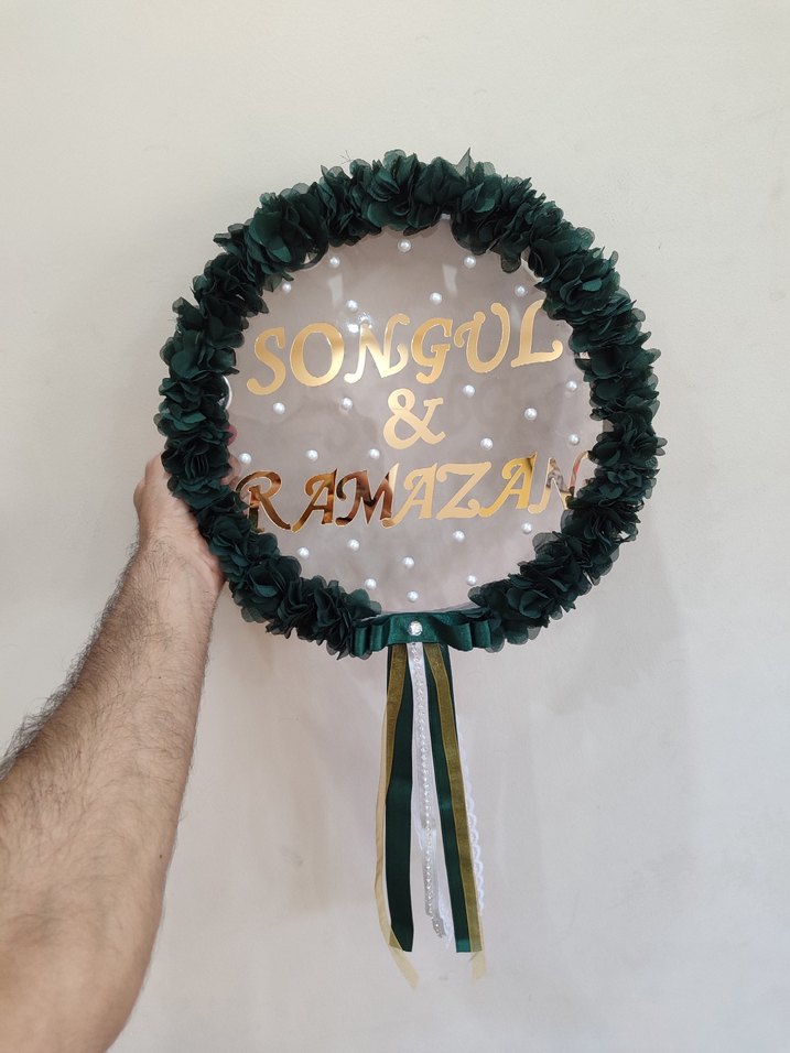 Yeşil şeffaf gelin tefi isme özel yapılır - Görsel 5