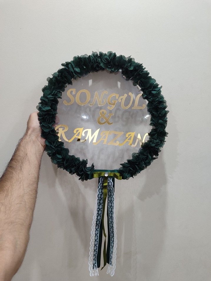 Yeşil şeffaf gelin tefi isme özel yapılır - Görsel 3