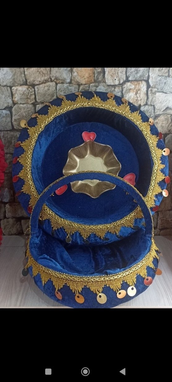 Lacivert Kadife Süslemeli gelin kına sepeti - Görsel 2