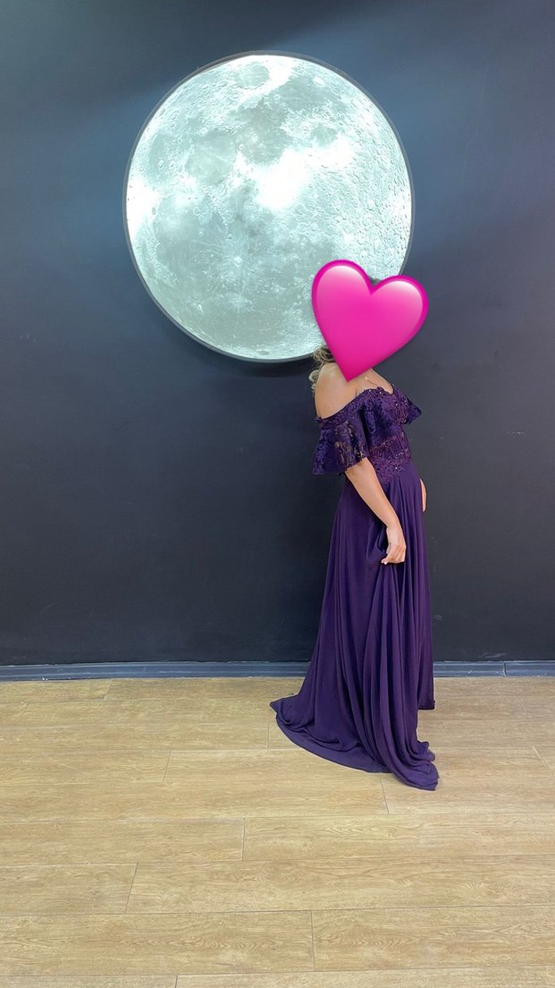 Dantelli Straplez Uzun Mor  Abiye Elbise - Görsel 2