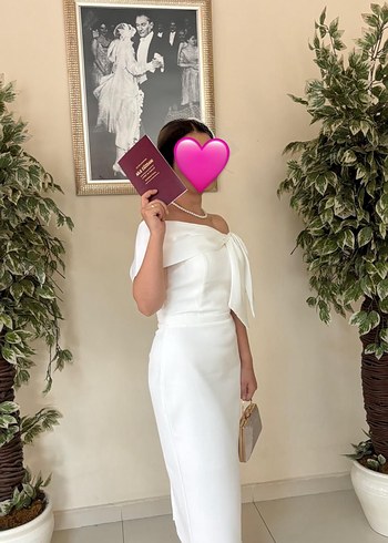 Beyaz Midi Straplez nikah Elbisesi
