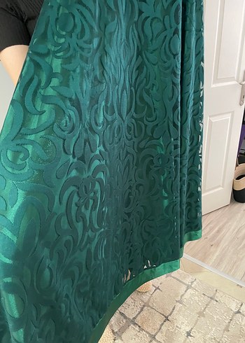 Uzun Yeşil Drapeli Kadın Elbise - Görsel 4