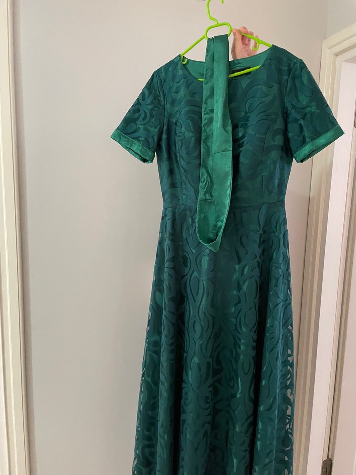 Uzun Yeşil Drapeli Kadın Elbise - Görsel 2