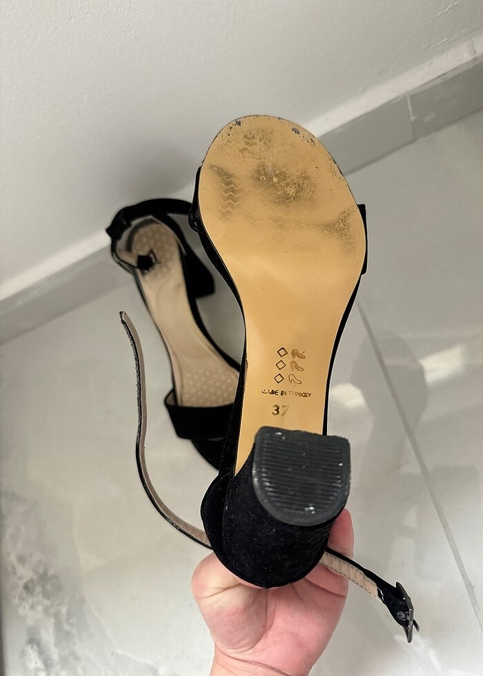 7 cm kalın topuk süet topuklu ayakkabı - Görsel 3