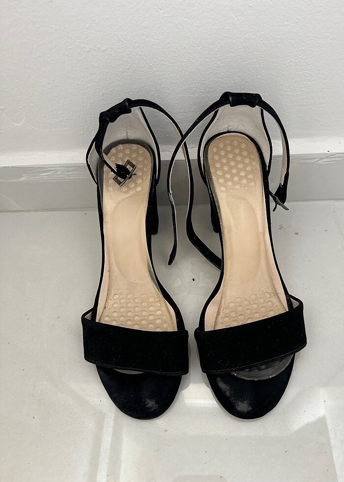 7 cm kalın topuk süet topuklu ayakkabı - Görsel 2