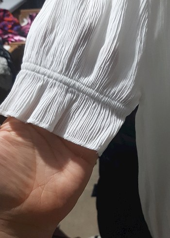 Beyaz Pilili Keten Midi Bluz - Görsel 3