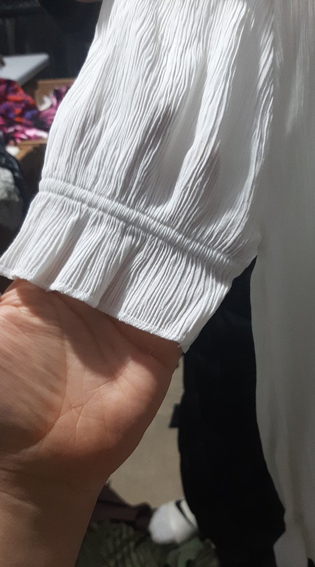 Beyaz Pilili Keten Midi Bluz - Görsel 3