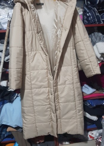 Kadın Bej Uzun Düğmeli Kışlık Mont - Görsel 3