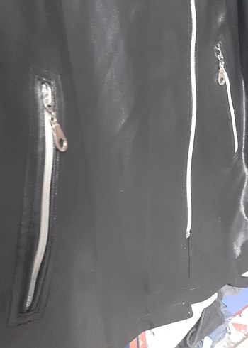 Kadın Siyah Deri Biker Ceket Kapüşonlu - Görsel 2