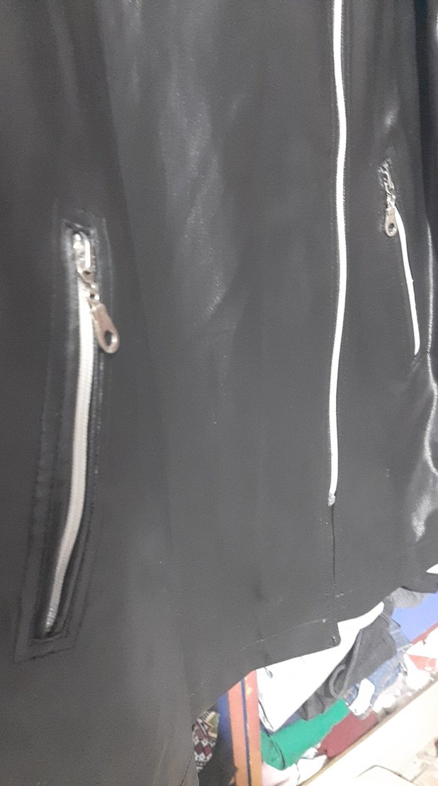 Kadın Siyah Deri Biker Ceket Kapüşonlu - Görsel 2