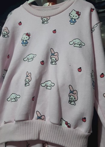 Pembe Baskılı Kız Sweatshirt ve Eşofman Takımı - Görsel 2