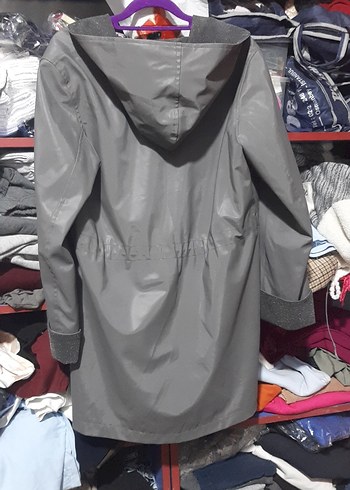 Gri Uzun Kadın Street Style Kaban - Görsel 2