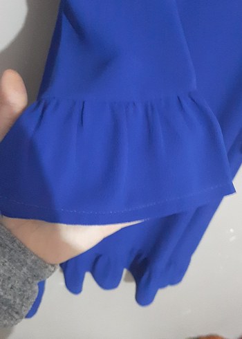 Mavi Uzun Kollu Fırfırlı Kadın tunik - Görsel 2