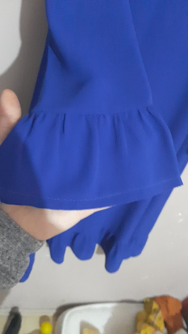 Mavi Uzun Kollu Fırfırlı Kadın tunik - Görsel 2