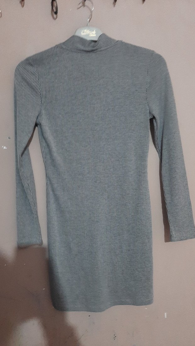 Gri Uzun Kollu Triko Kadın Elbise - Görsel 2