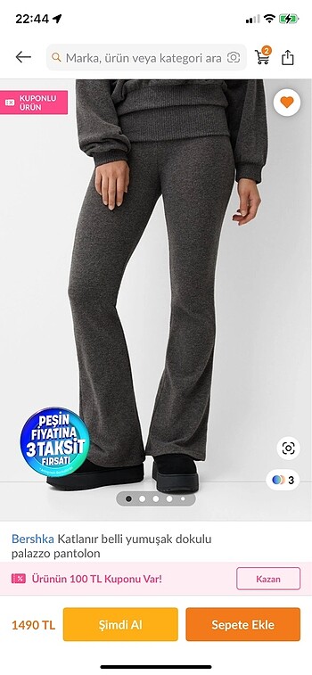 Bershka gri İspanyol paça pantolon