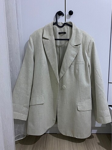 Bej keten blazer ceket