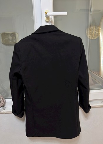 Kadın Siyah Düğmeli Midi Blazer Ceket - Görsel 6