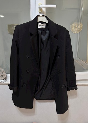 Kadın Siyah Düğmeli Midi Blazer Ceket - Görsel 4