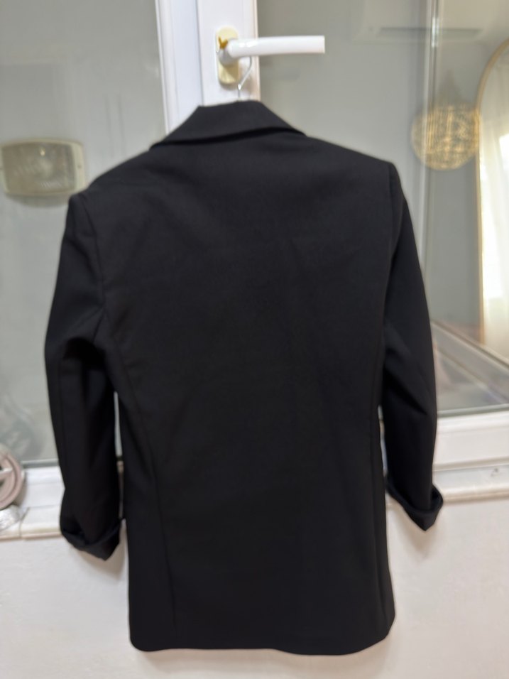 Kadın Siyah Düğmeli Midi Blazer Ceket - Görsel 5