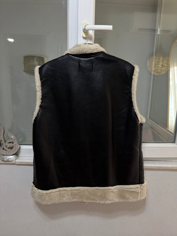 Kahverengi Deri Kürklü Kolsuz Ceket - Görsel 2