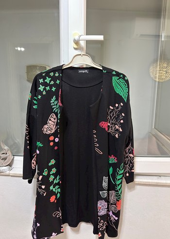 Çiçek Desenli Uzun Kollu Bohem Kimono - Görsel 2