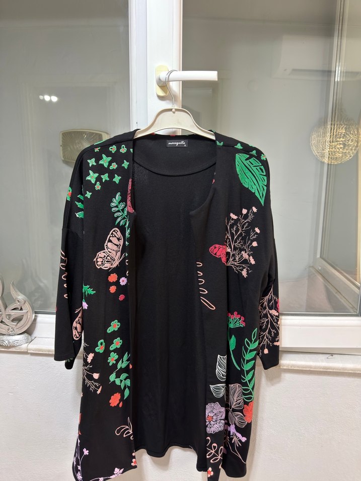 Çiçek Desenli Uzun Kollu Bohem Kimono - Görsel 2