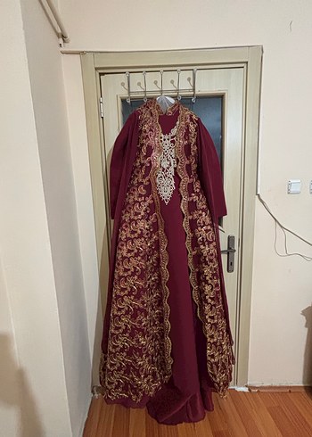 Abiye Bordo Nakışlı Uzun Kadın Bindallı Elbise